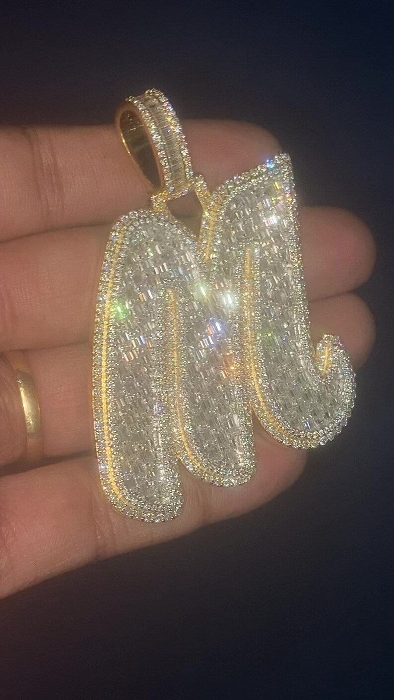 Custom Emerald Cut Two Tone Iced Out Initial Pendant