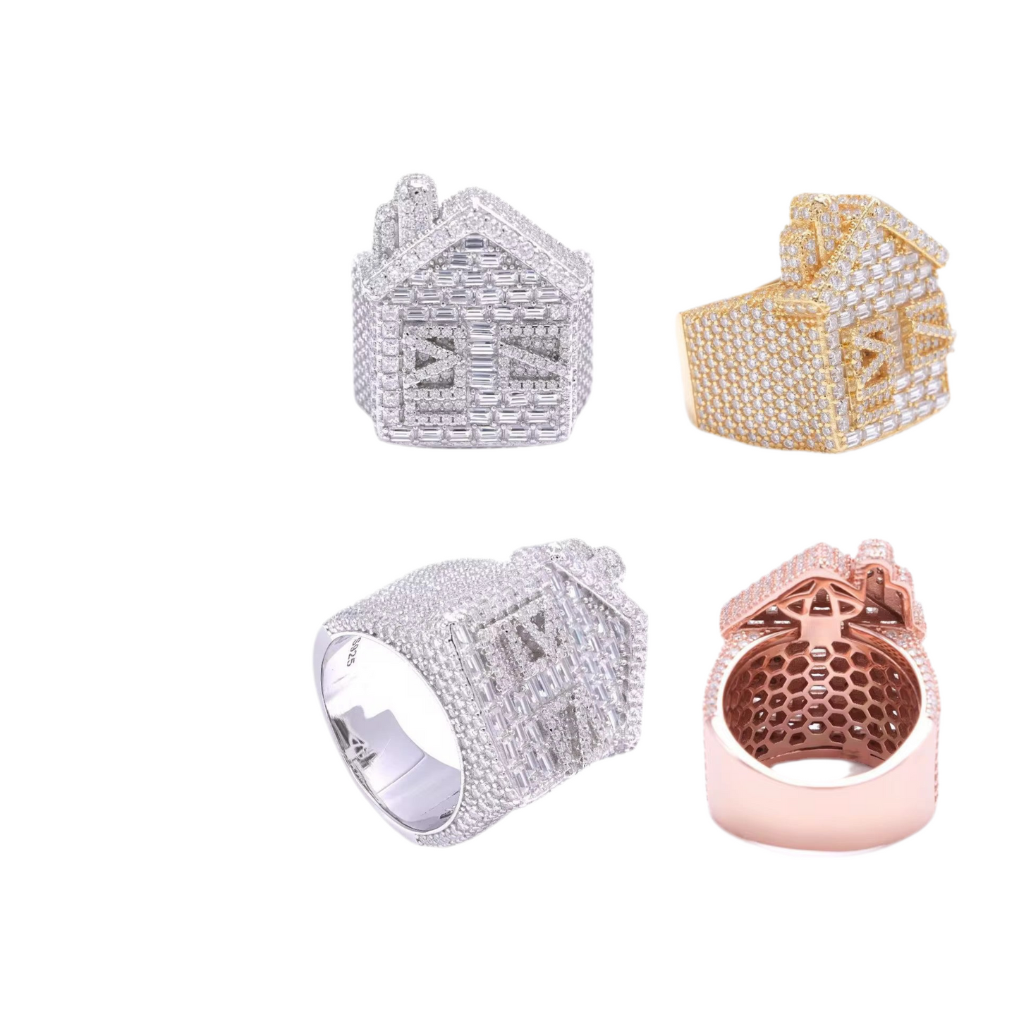Moissanite Iced Out Trap House Ring 925 silver 3d Layered Ring