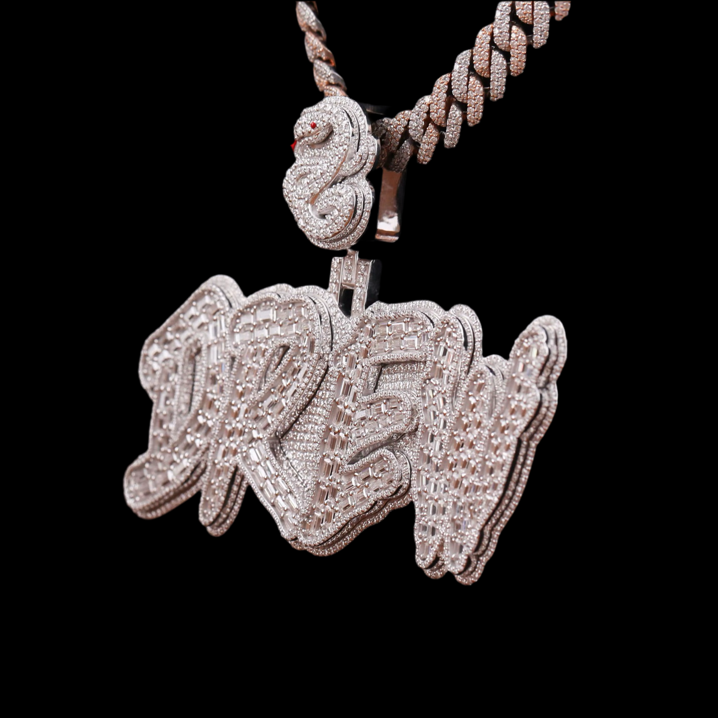 3 inch Custom Out Two-Tone Diamond Double Layer Name Pendant