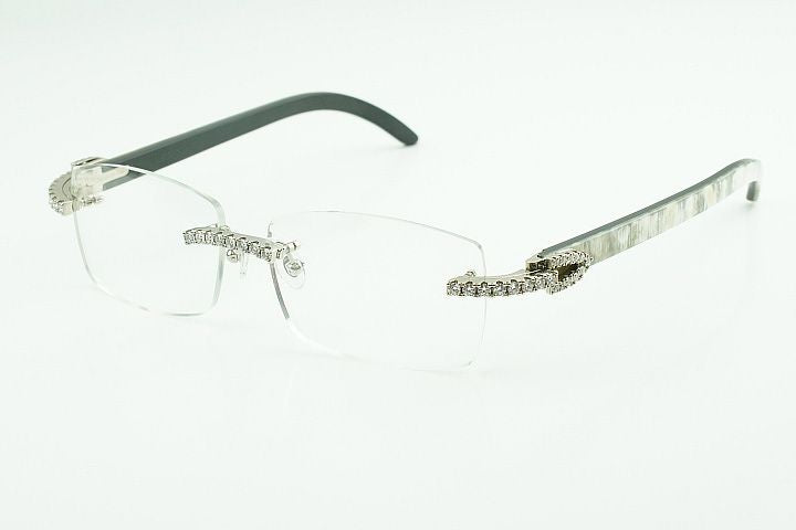 White marble Buffalo Horn Silver Moissanite Glasses