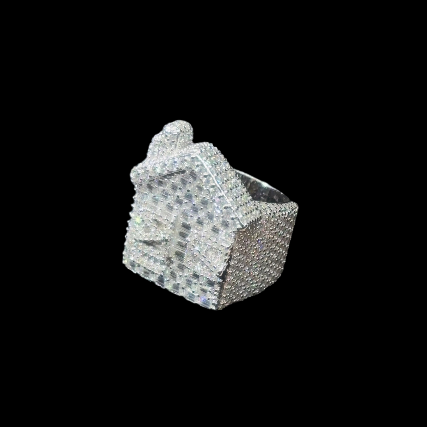 Moissanite Iced Out Trap House Ring 925 silver 3d Layered Ring