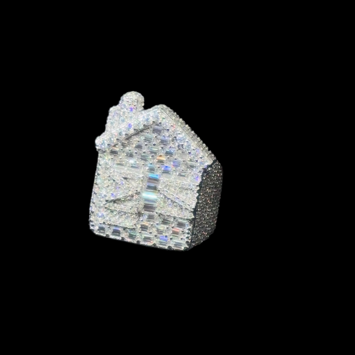 Moissanite Iced Out Trap House Ring 925 silver 3d Layered Ring
