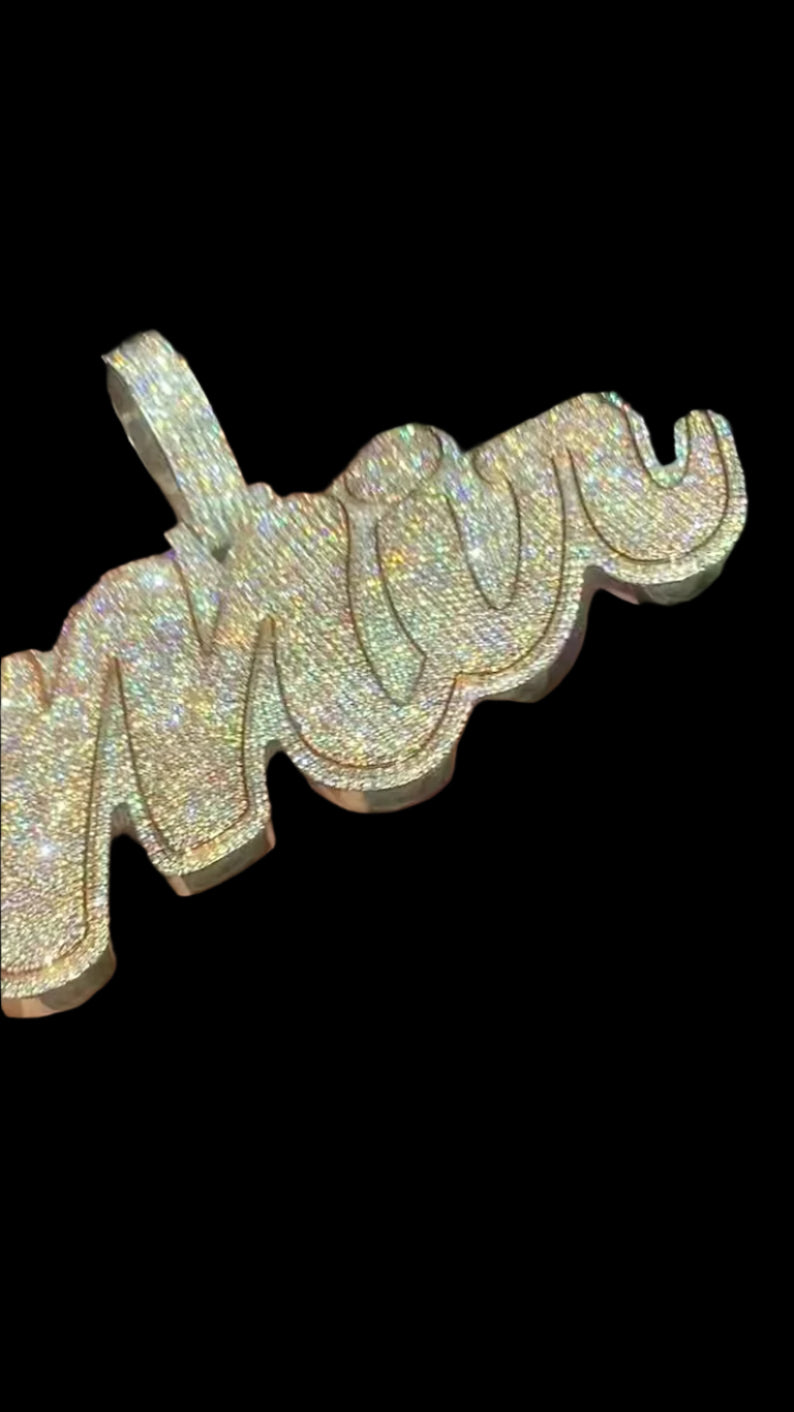 Vs1 Custom Name Plate Iced Out Pendant 3" inch Large
