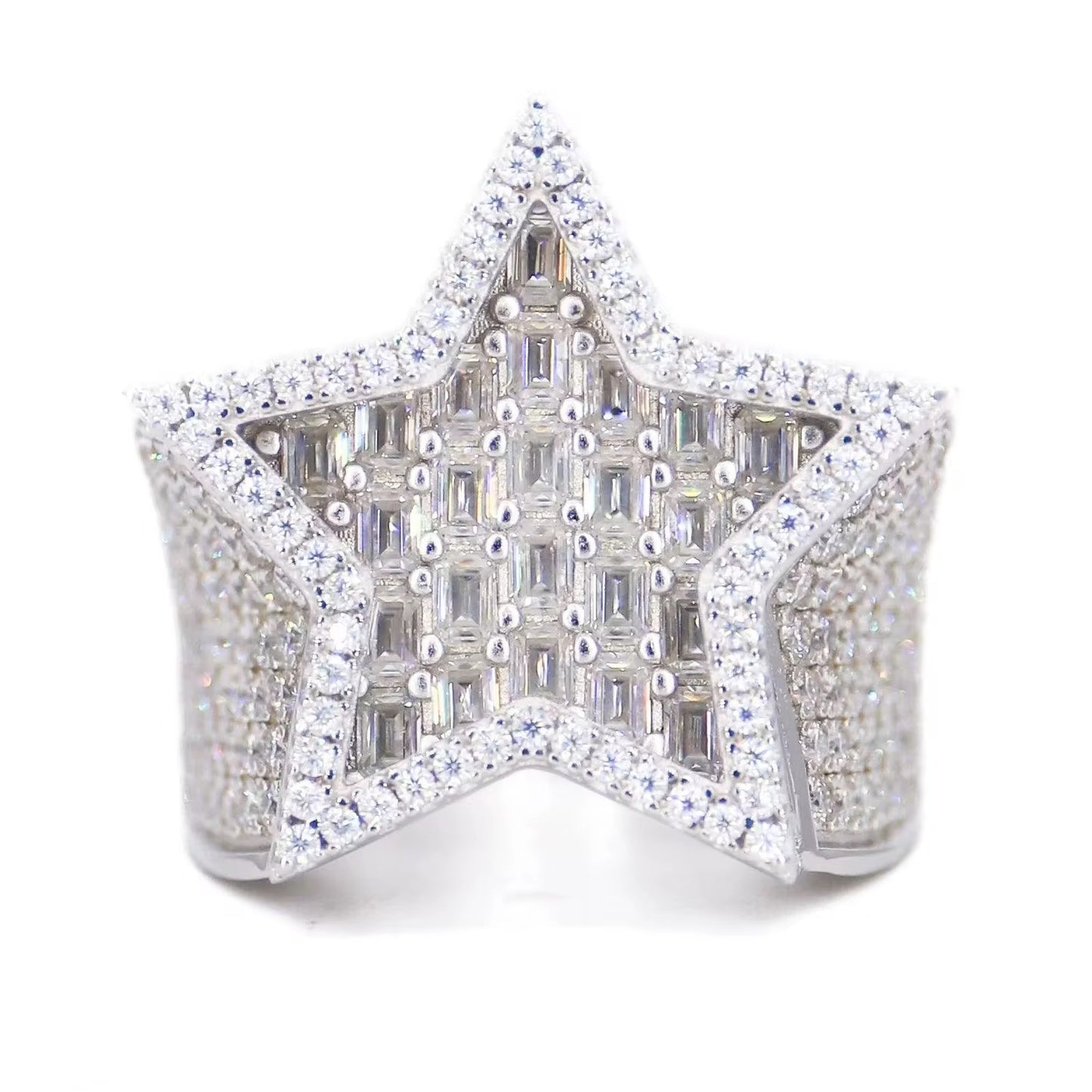 Vs Iced Out Emerald Cut Star Ring 10k, 14k