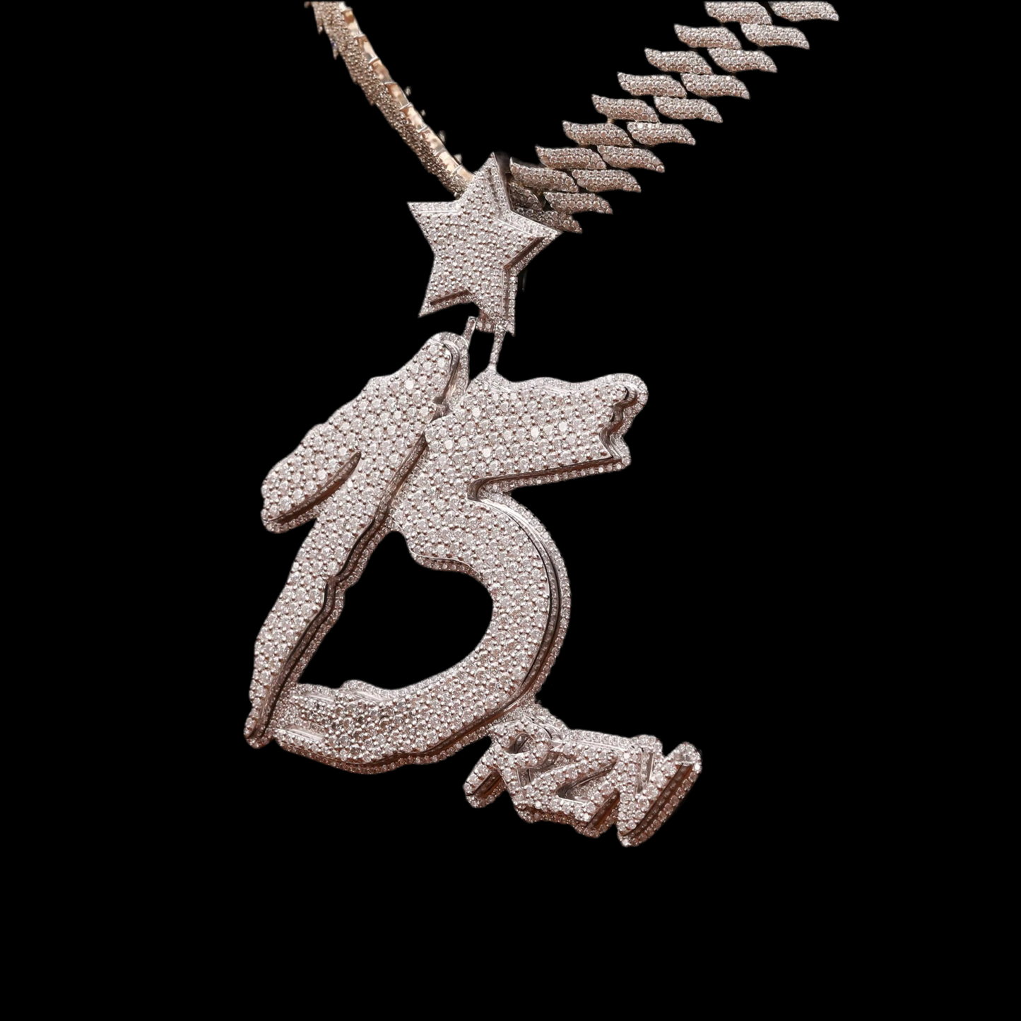 3 inch Custom Out Two-Tone Moissanite Double Layer Name Pendant