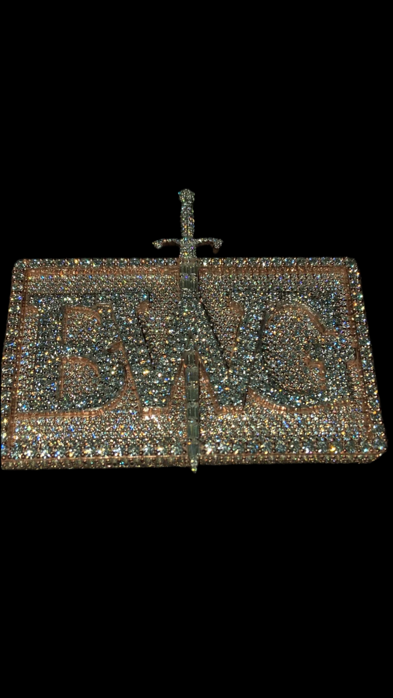 Vs1 Custom Name Plate Iced Out Pendant With Cuban Link Chain