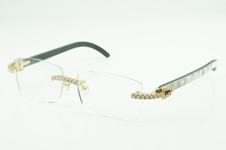 White marble Buffalo Horn Silver Moissanite Glasses