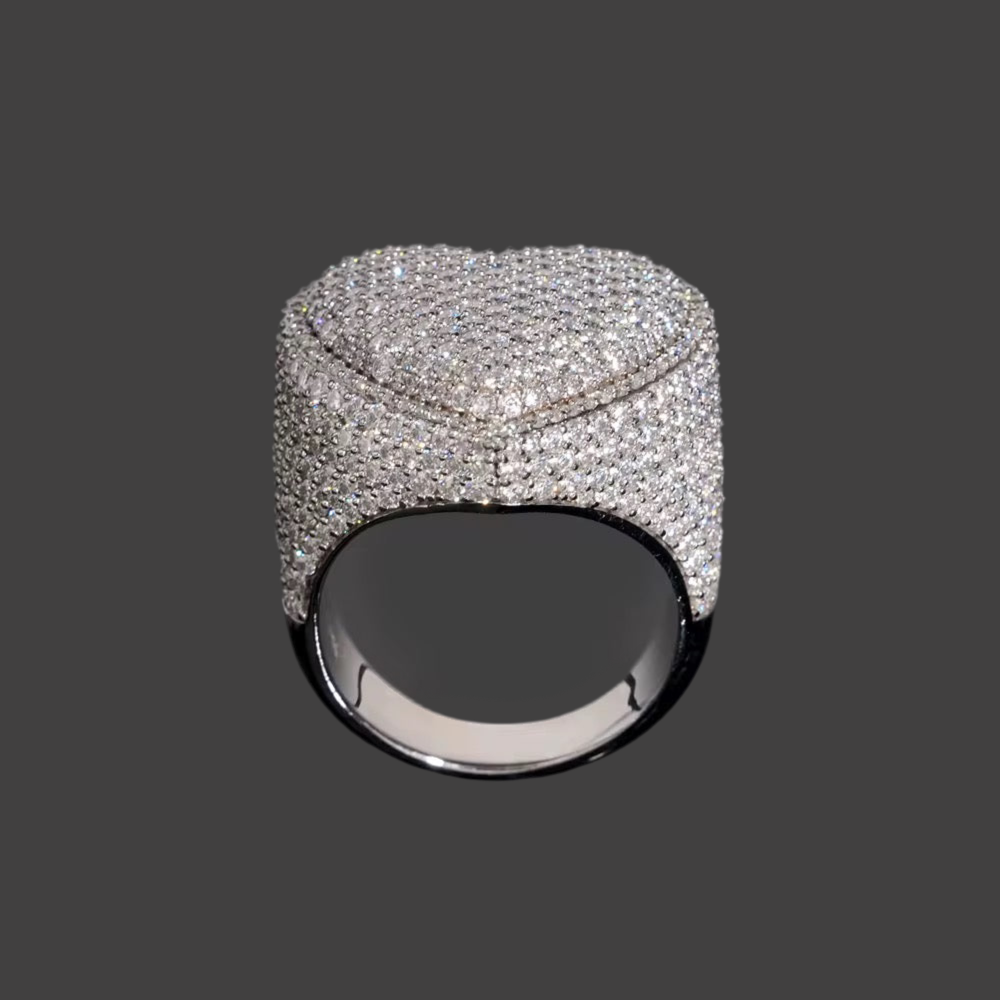 Moissanite Iced Out Heart Ring 925 silver 3d Layered Ring