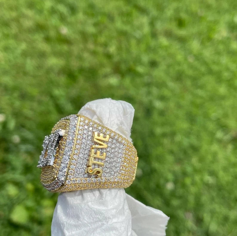 Iced Out Moissanite Championship Ring Two Tone Layered
