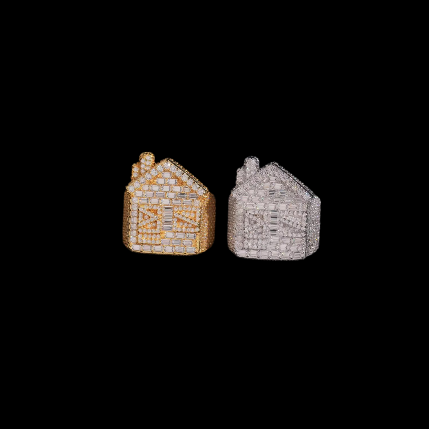 Moissanite Iced Out Trap House Ring 925 silver 3d Layered Ring