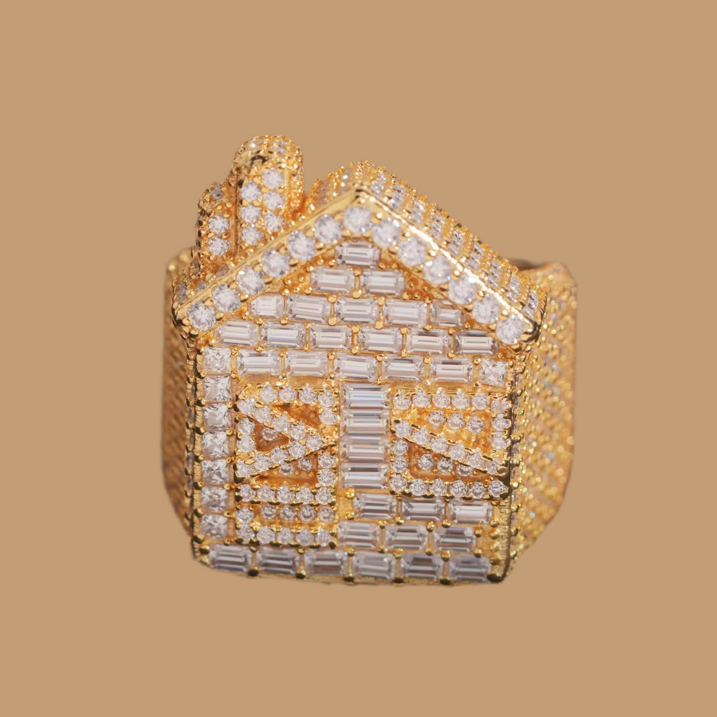 Moissanite Iced Out Trap House Ring 925 silver 3d Layered Ring