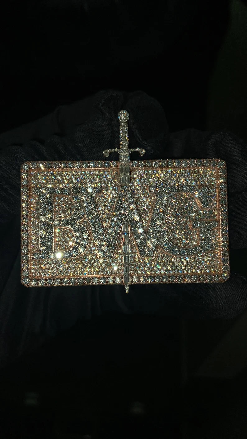 Vs1 Custom Name Plate Iced Out Pendant With Cuban Link Chain