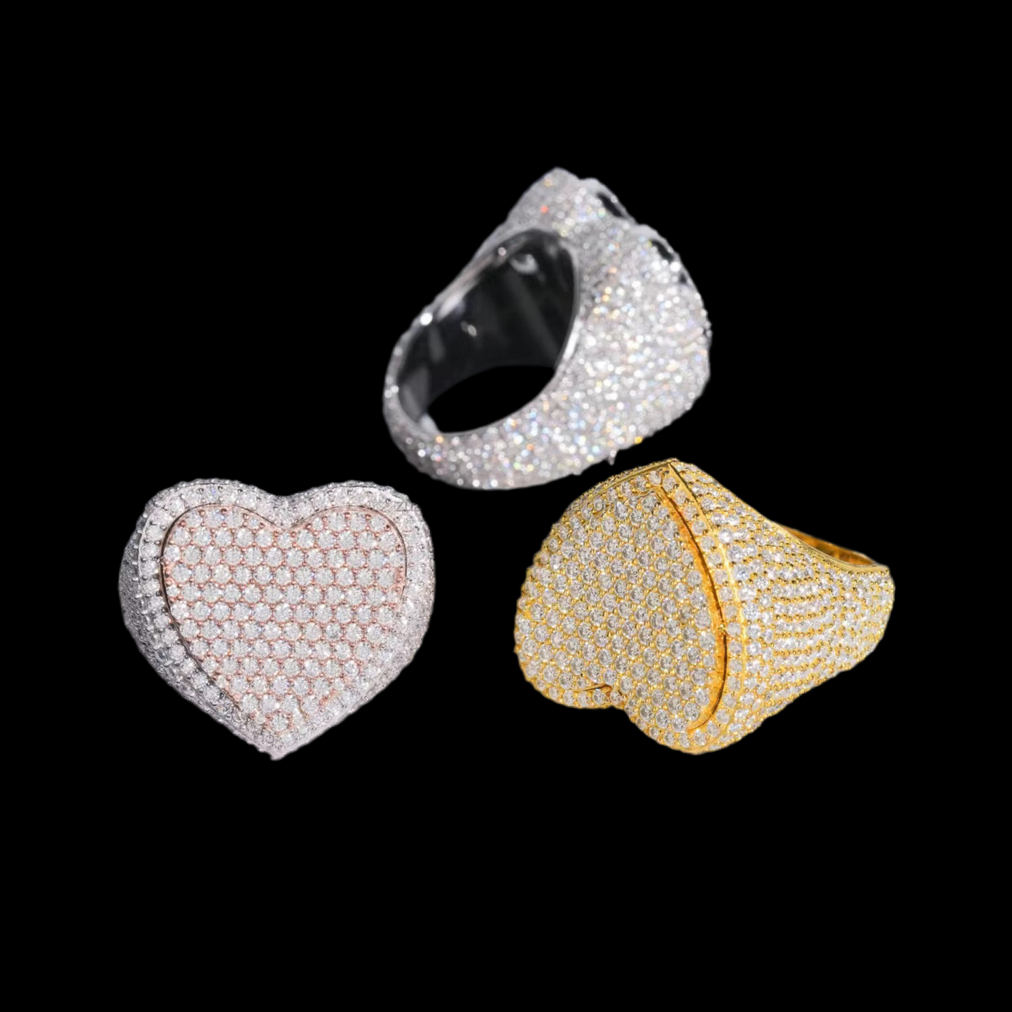 Moissanite Iced Out Heart 925 silver 3d Layered Ring