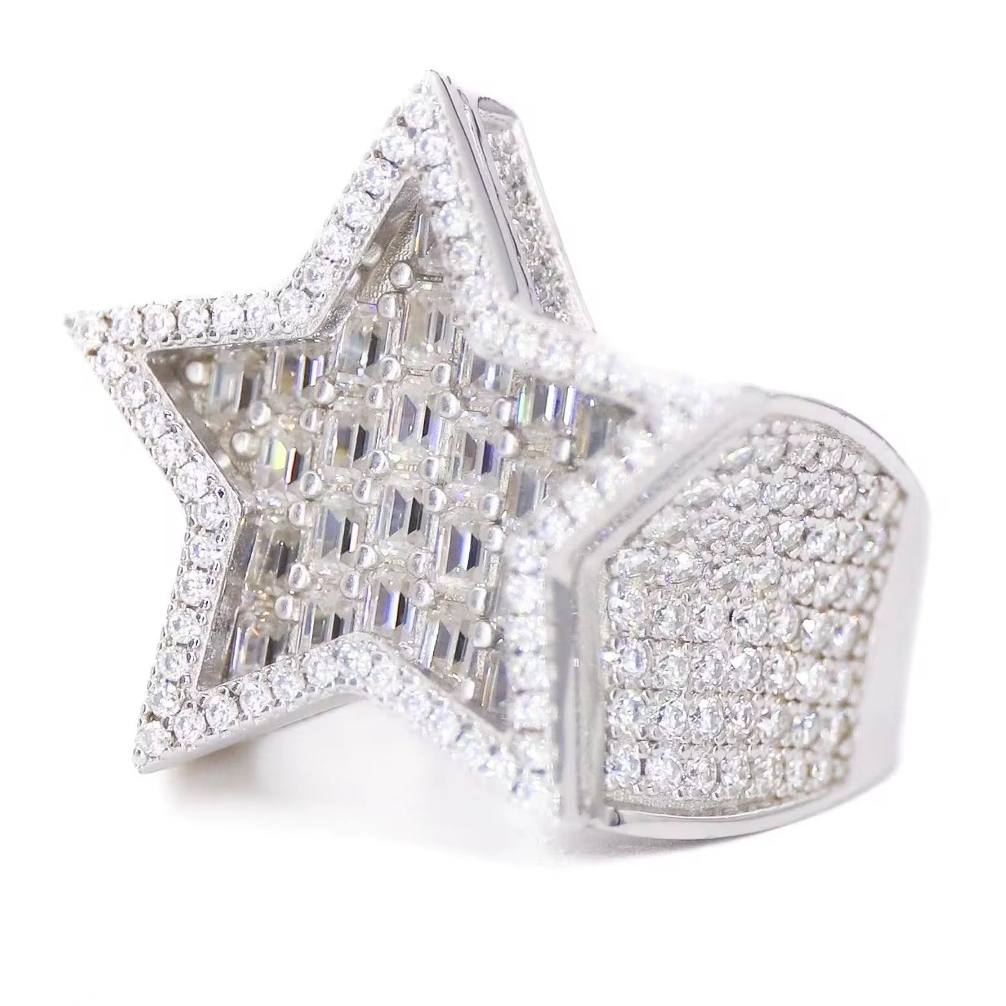 Vs Iced Out Emerald Cut Star Ring 10k, 14k