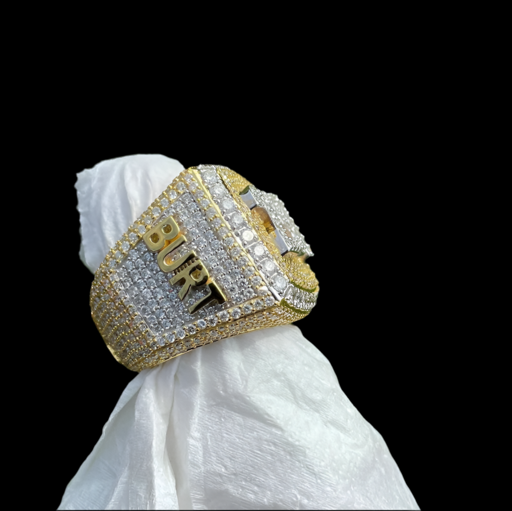 Iced Out Moissanite Championship Ring Two Tone Layered