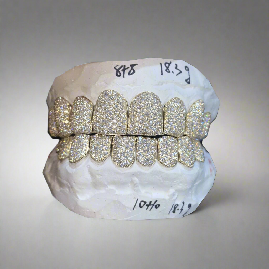 Moissanite Round Cut Iced Out Perm Cut Grillz 8 Top 8 Bottom