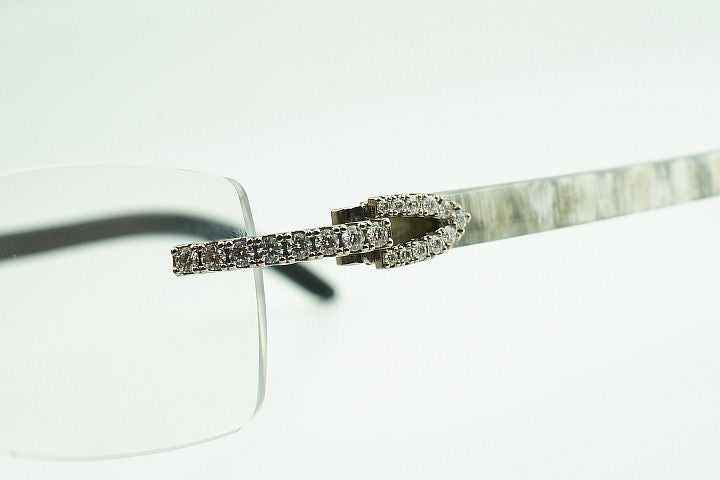 White marble Buffalo Horn Silver Moissanite Glasses