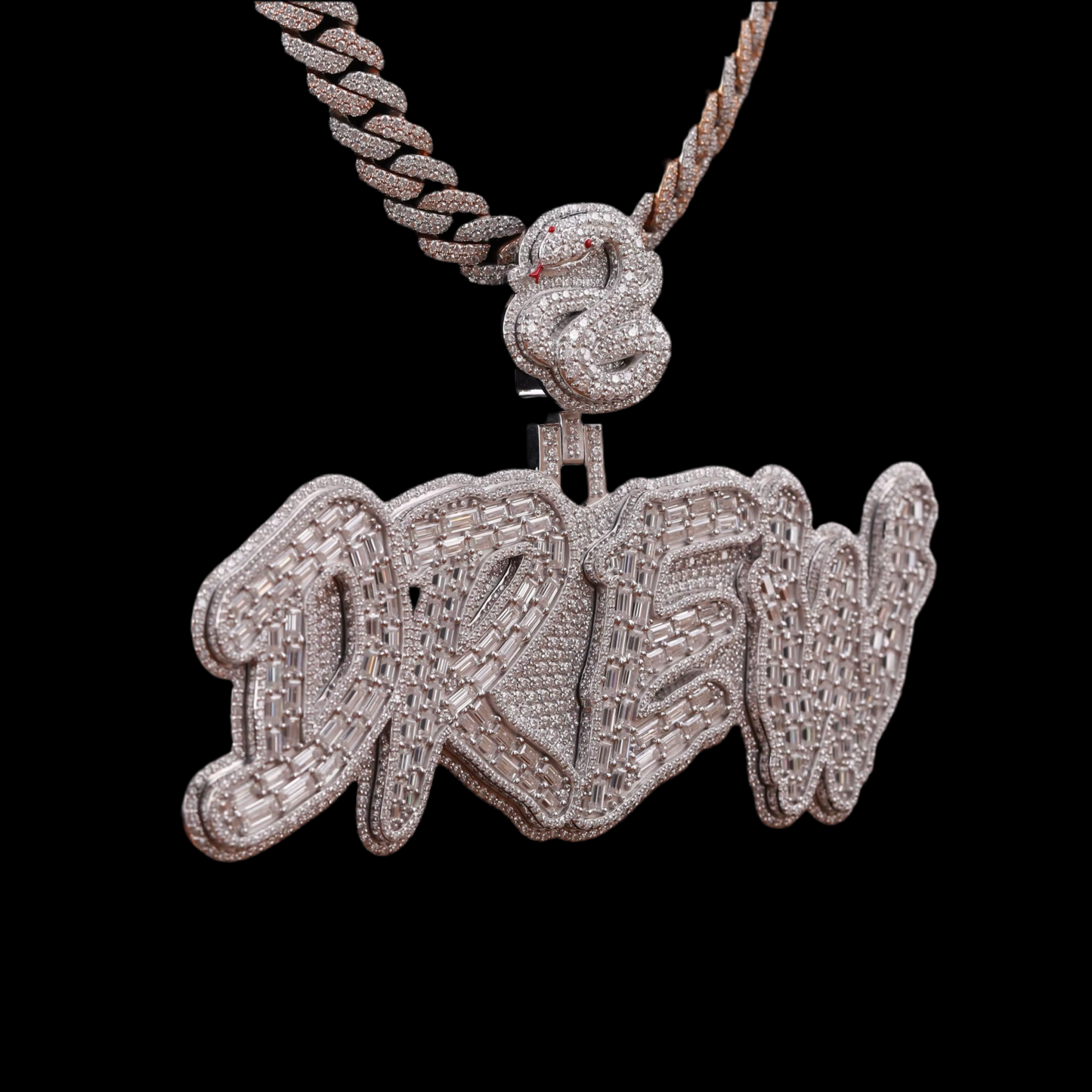 3 inch Custom Out Two-Tone Diamond Double Layer Name Pendant
