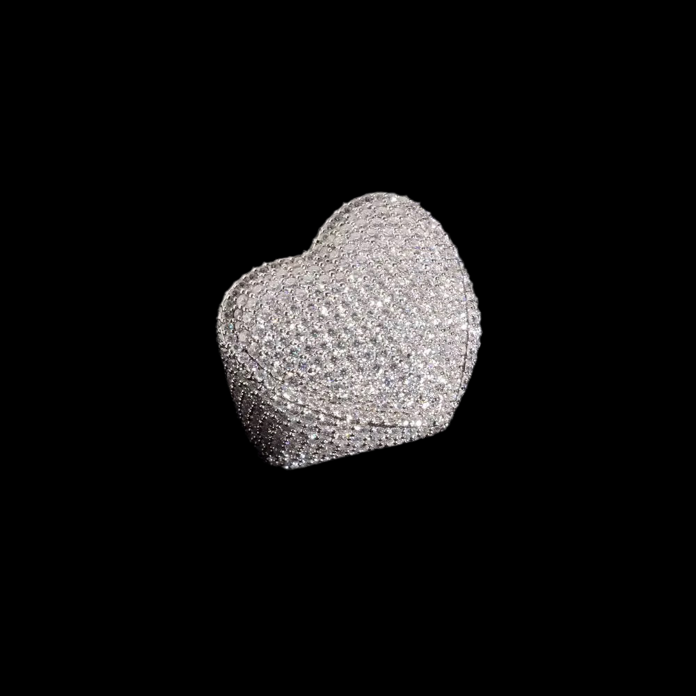 Moissanite Iced Out Heart Ring 925 silver 3d Layered Ring