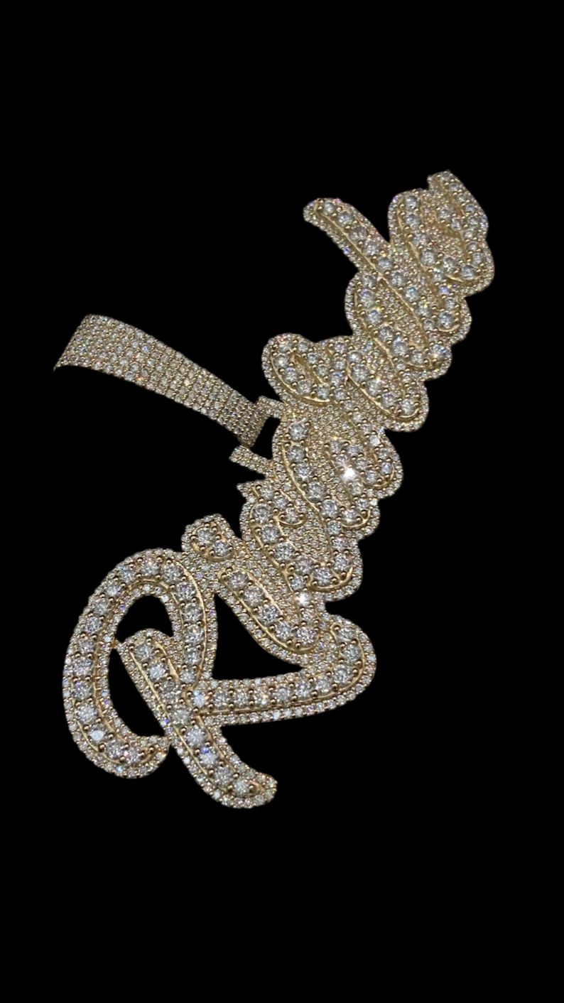 Vs1 Custom Cursive Layered Name Plate Iced Out Pendant