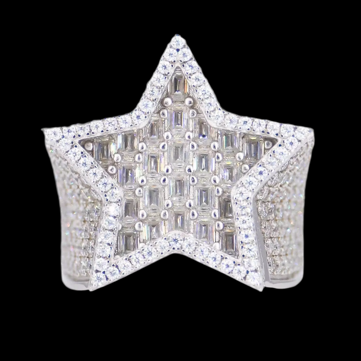 Vs Iced Out Emerald Cut Star Ring 10k, 14k