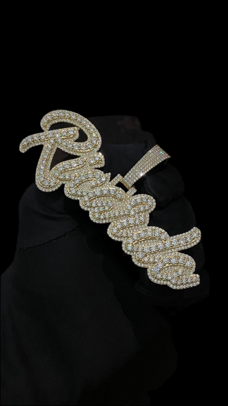 Vs1 Custom Cursive Layered Name Plate Iced Out Pendant