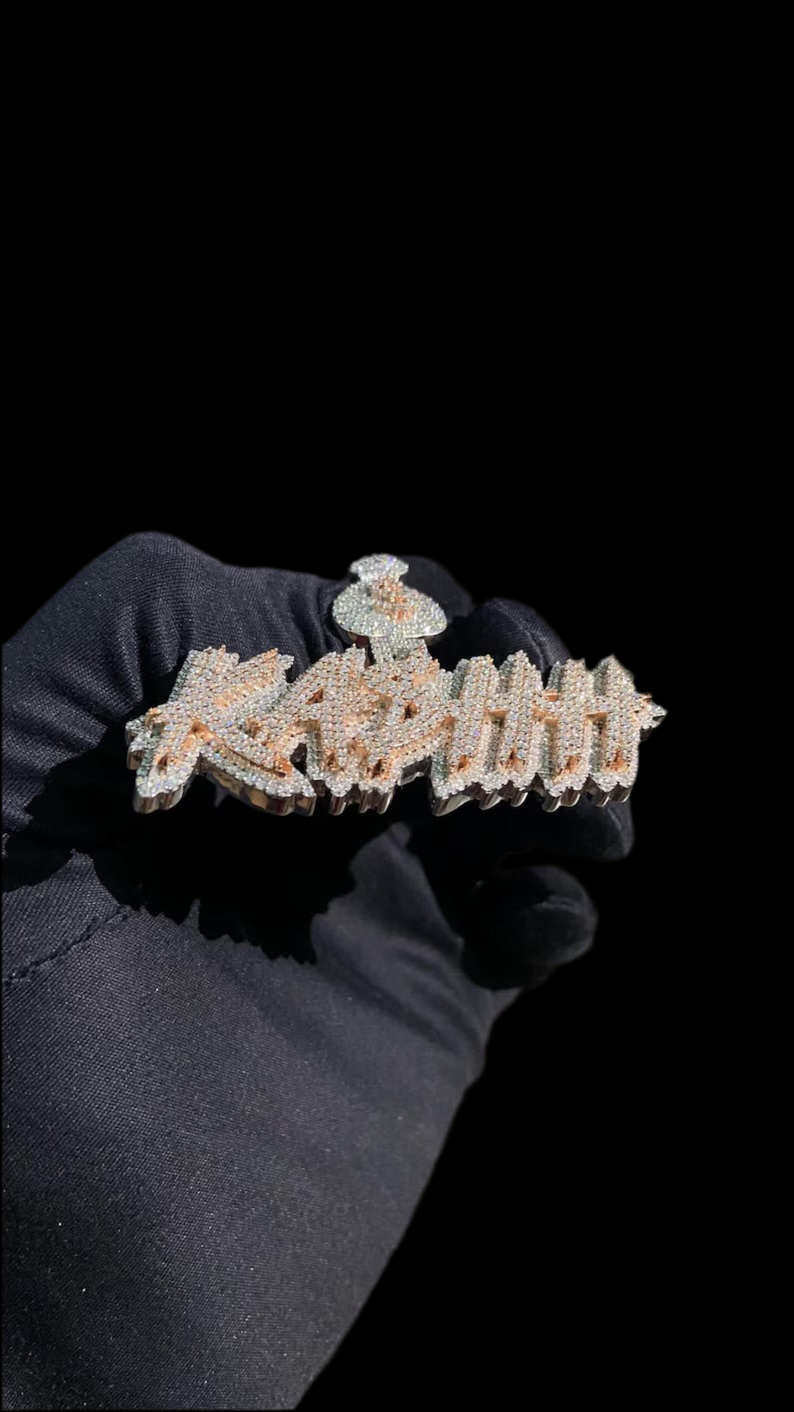 Vs1 Custom Name Plate Two Tone Layered Iced Out Diamond Pendant