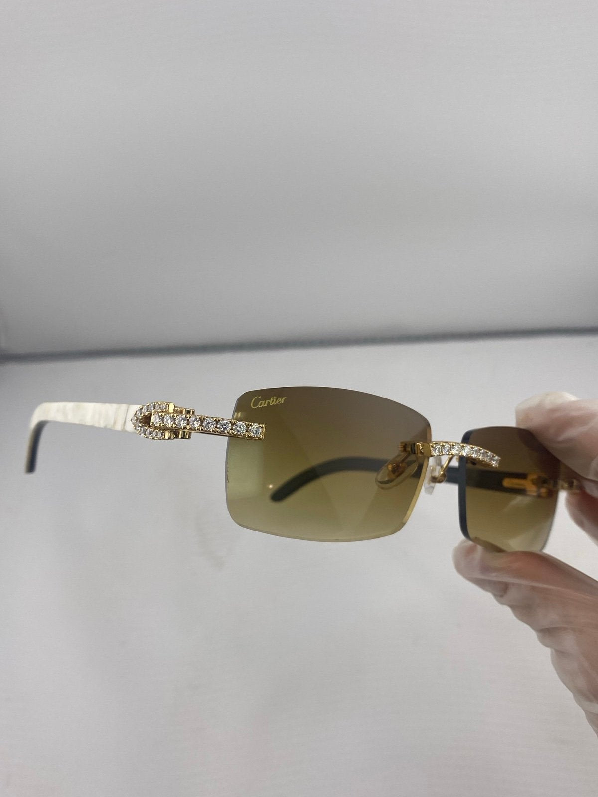White marble Buffalo Horn Silver Moissanite Glasses