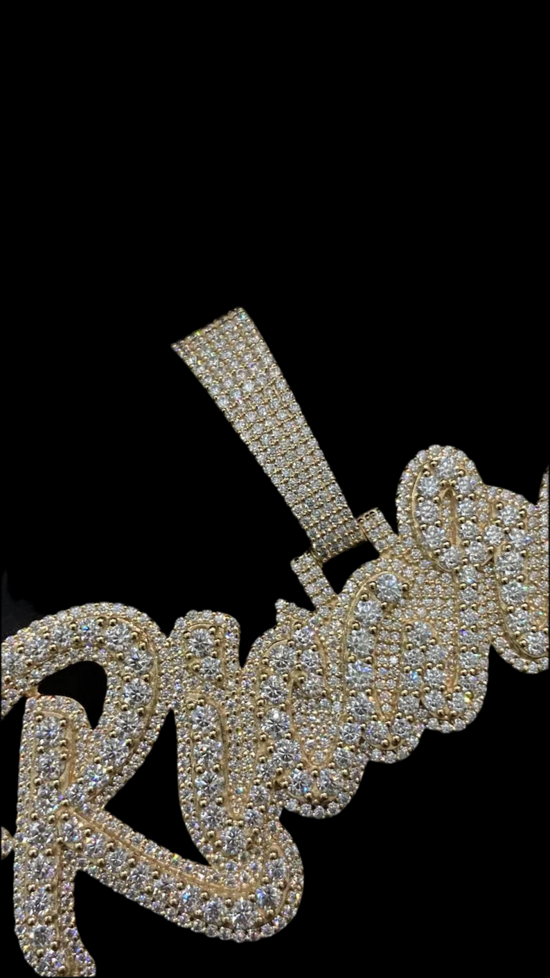 Vs1 Custom Cursive Layered Name Plate Iced Out Pendant
