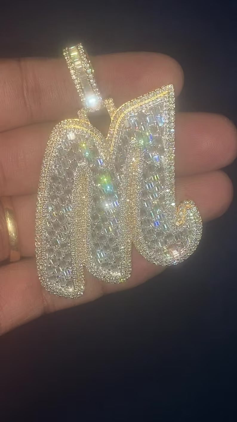 Custom Emerald Cut Two Tone Iced Out Initial Pendant