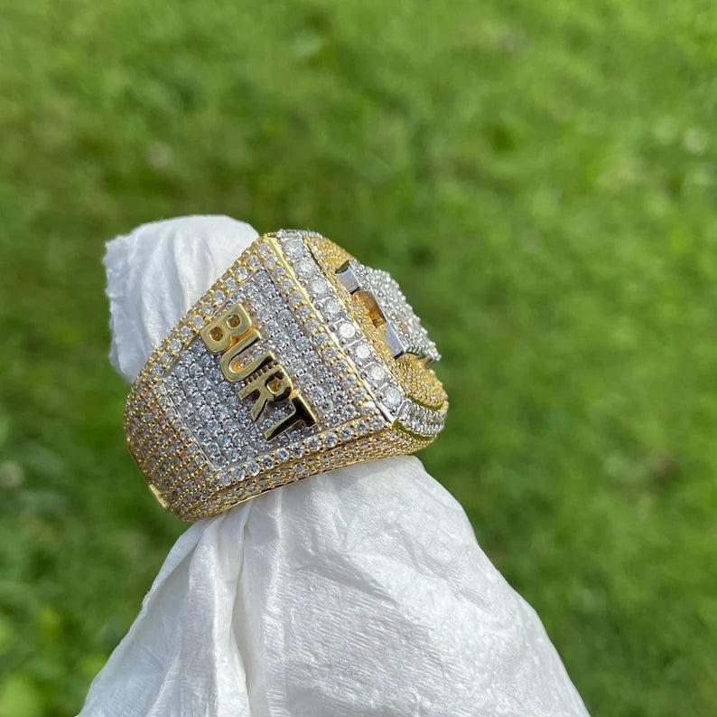 Iced Out Moissanite Championship Ring Two Tone Layered