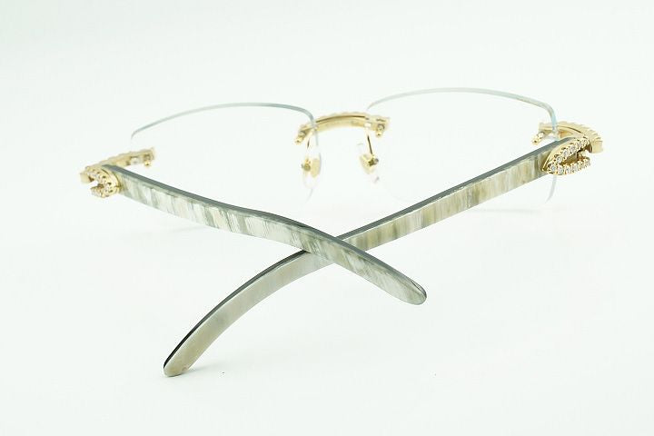 White marble Buffalo Horn Silver Moissanite Glasses