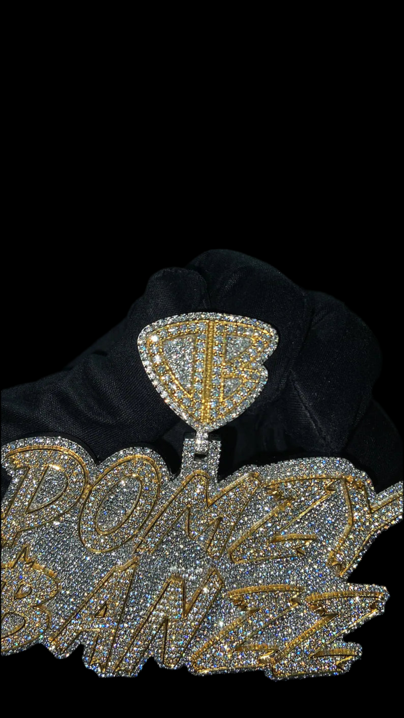 Custom Two Tone Layered Iced Out Name Pendant