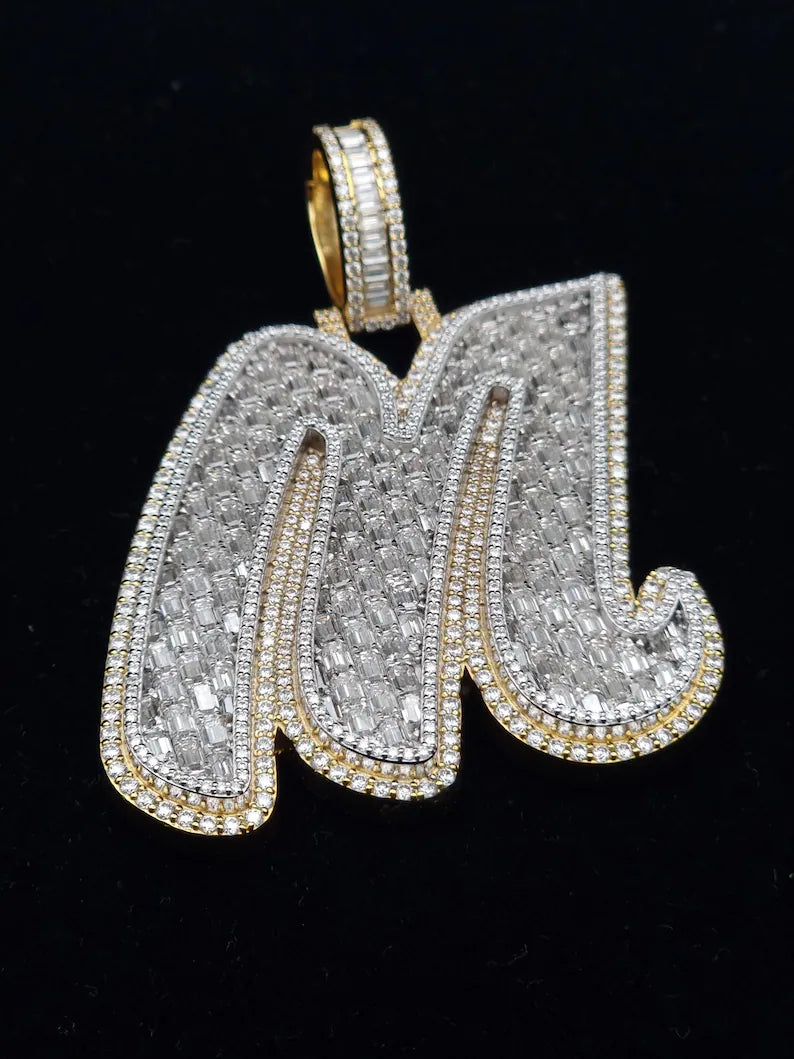 Custom Emerald Cut Two Tone Iced Out Initial Pendant