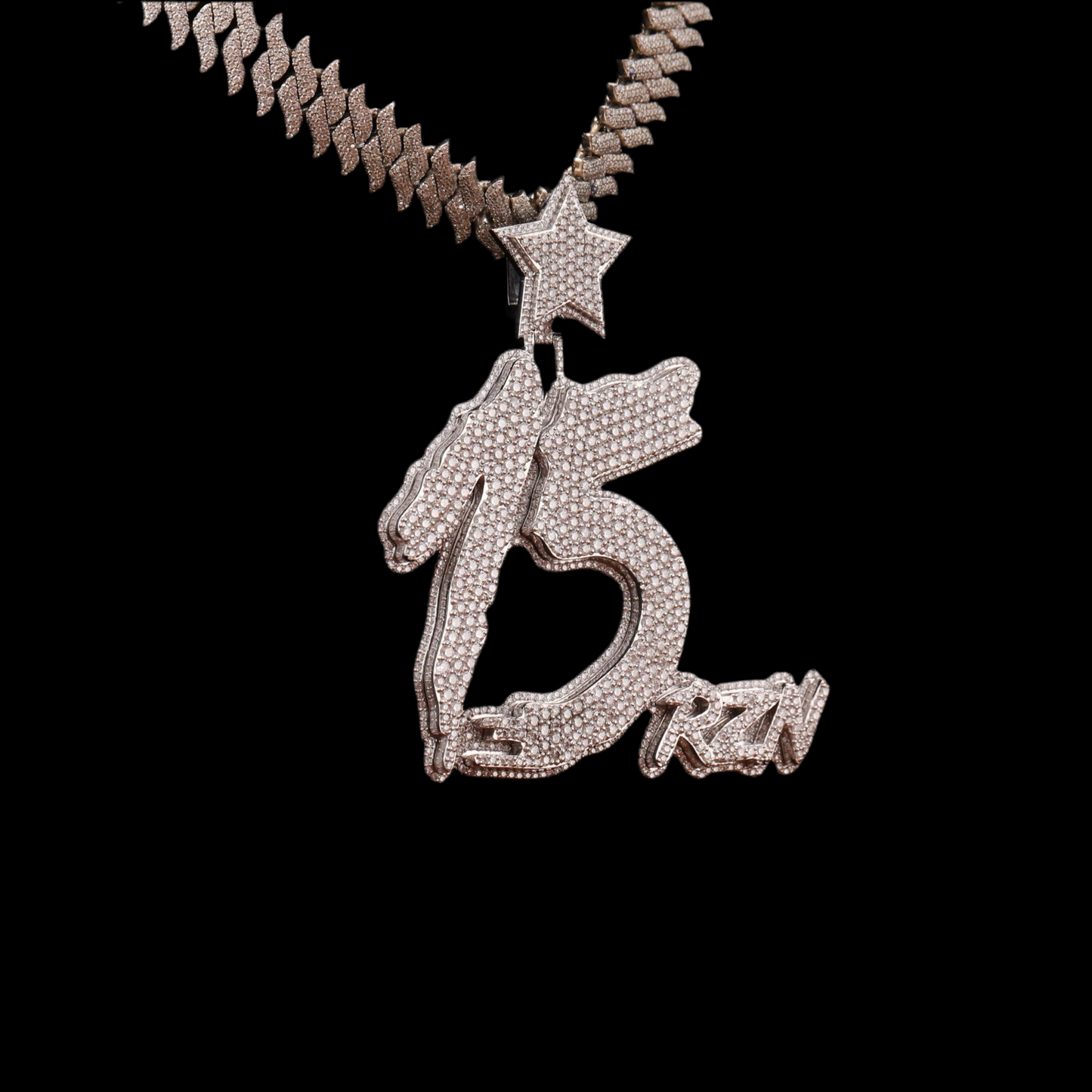3 inch Custom Out Two-Tone Moissanite Double Layer Name Pendant