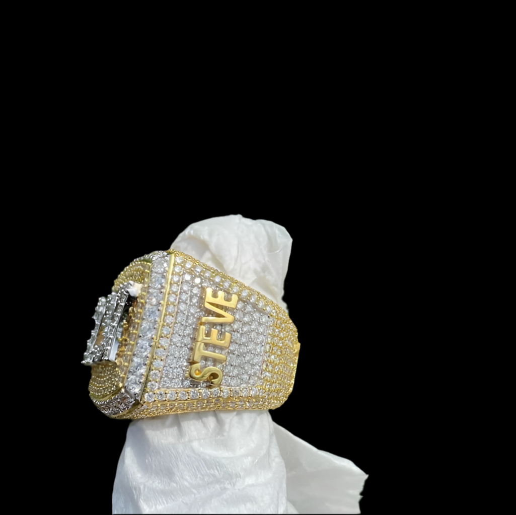 Iced Out Moissanite Championship Ring Two Tone Layered