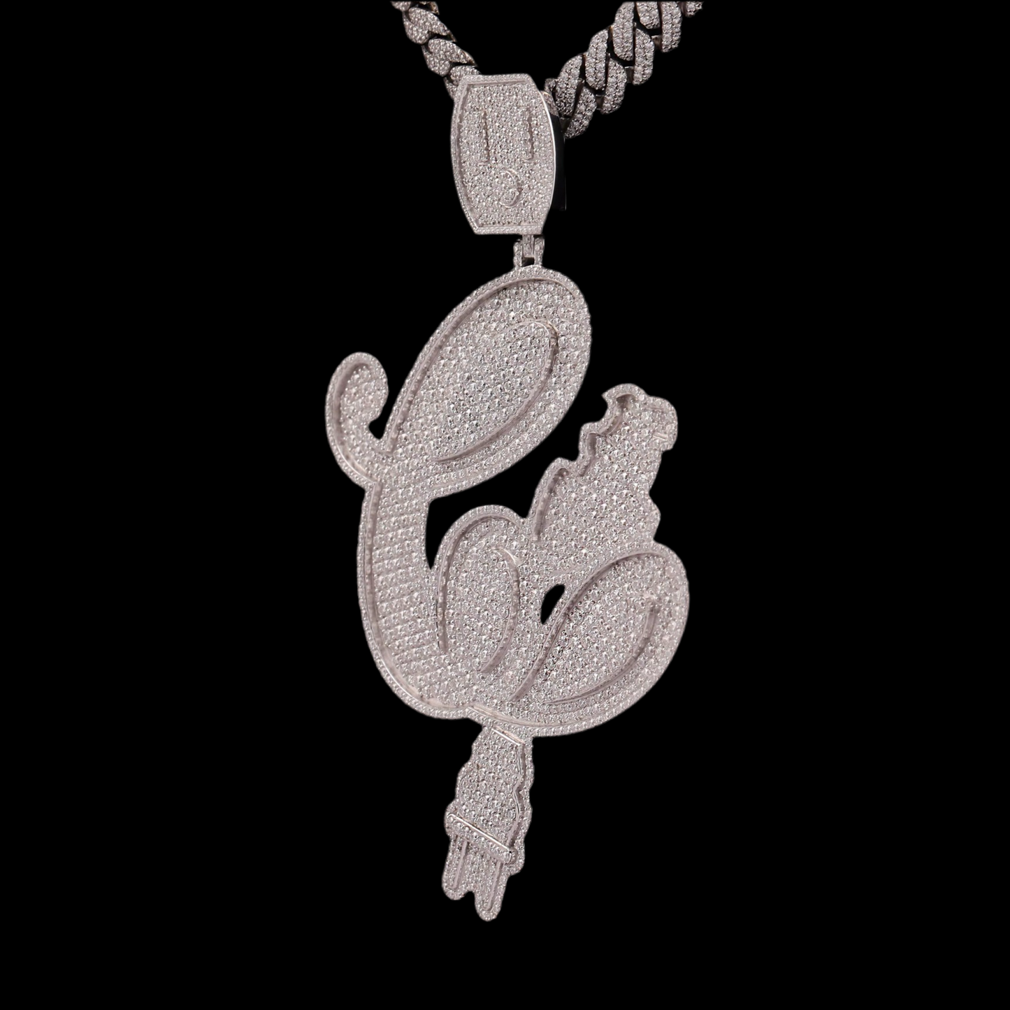 3 inch Custom Out Two-Tone Diamond Double Layer Name Pendant
