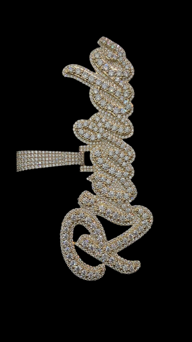 Vs1 Custom Cursive Layered Name Plate Iced Out Pendant