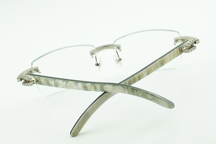 White marble Buffalo Horn Silver Moissanite Glasses