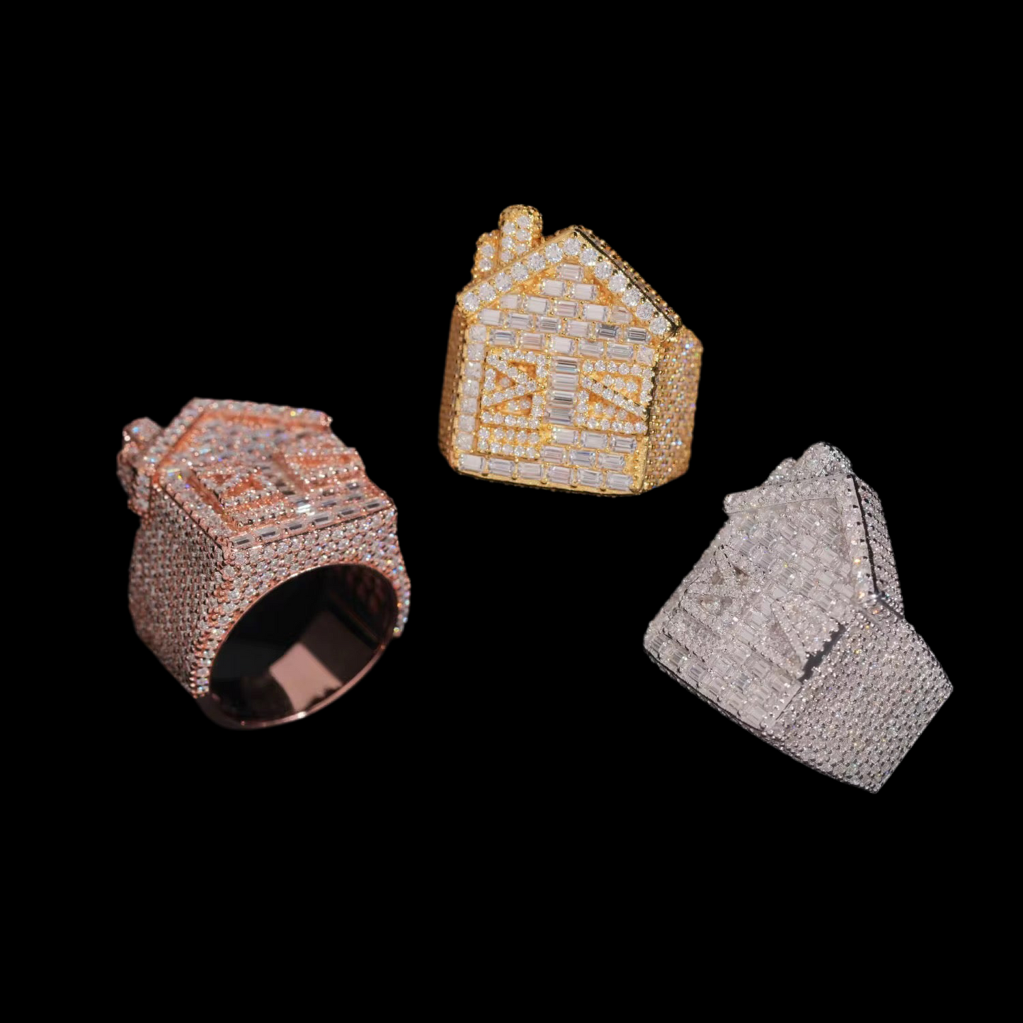 Moissanite Iced Out Trap House Ring 925 silver 3d Layered Ring
