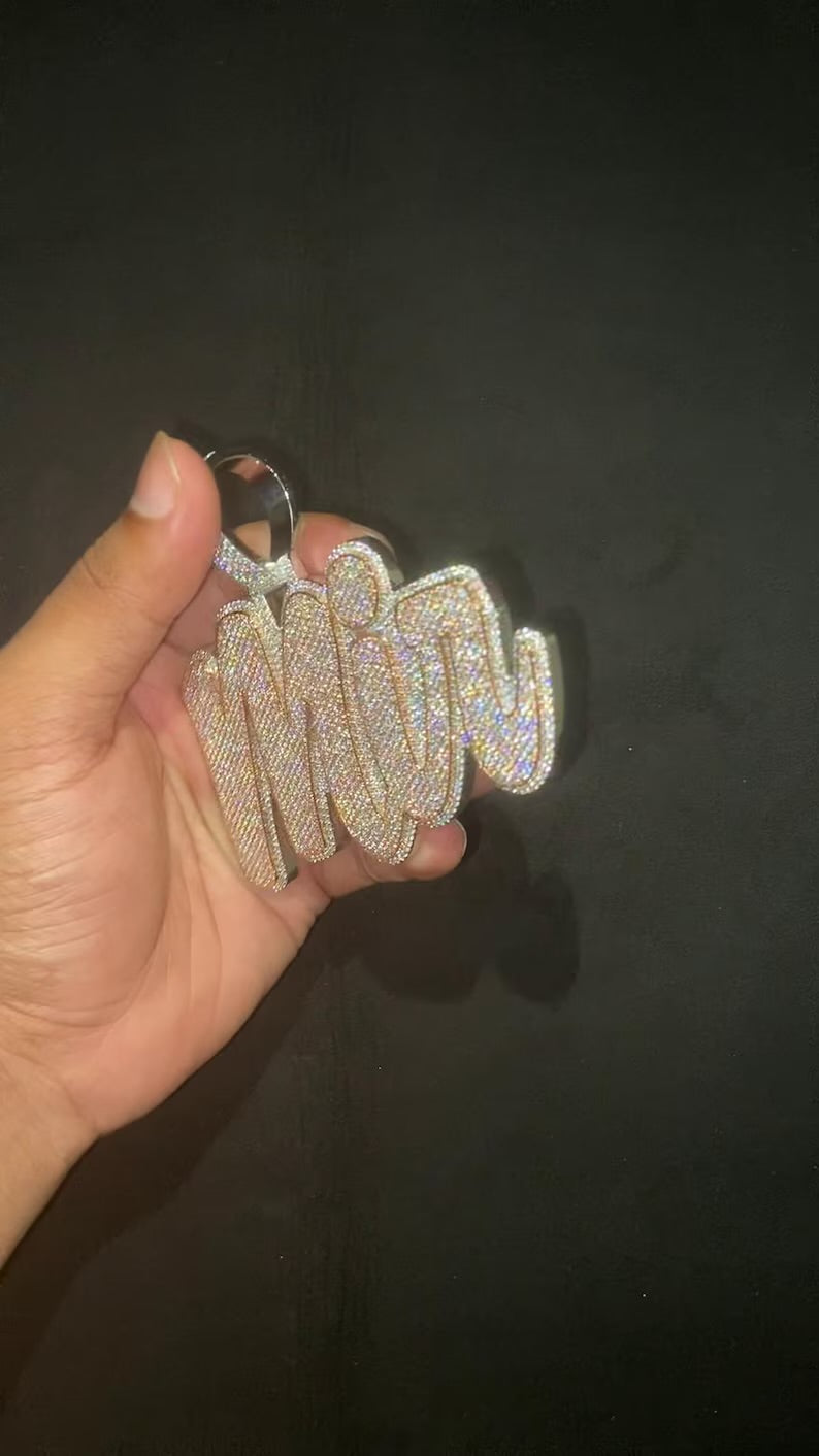 Vs1 Custom Name Plate Iced Out Pendant 3" inch Large