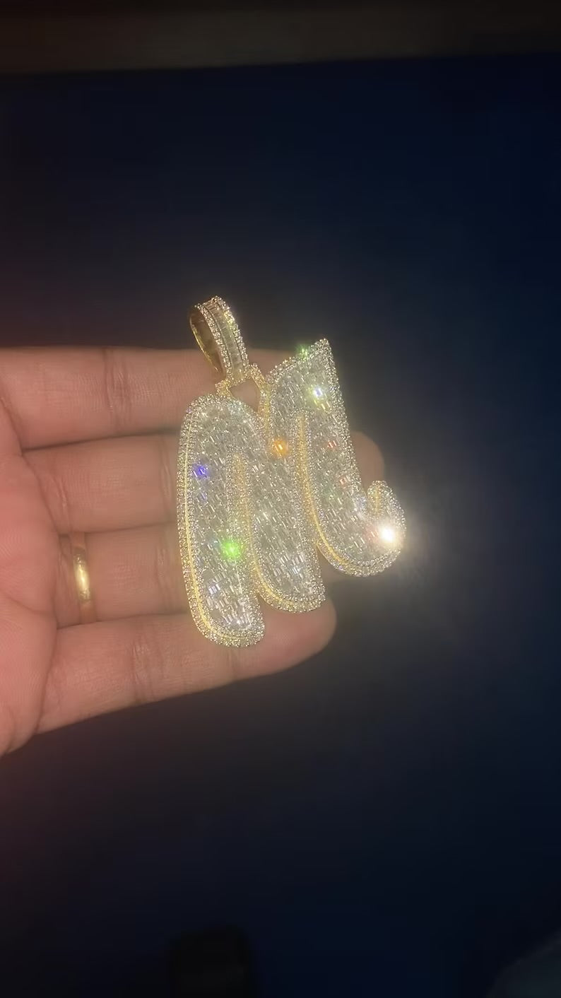 Custom Emerald Cut Two Tone Iced Out Initial Pendant