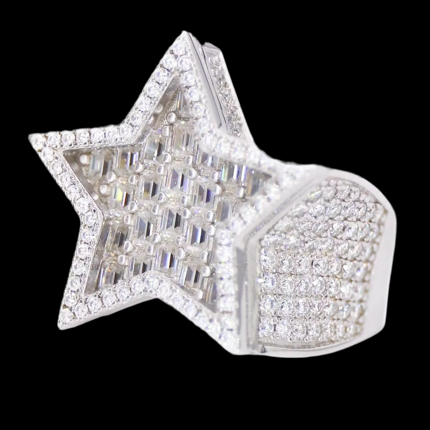 Vs Iced Out Emerald Cut Star Ring 10k, 14k