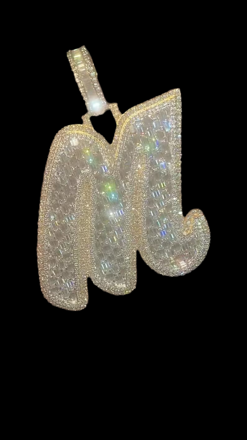 Custom Emerald Cut Two Tone Iced Out Initial Pendant