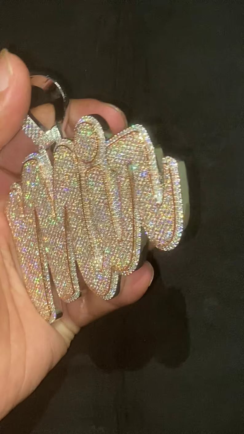 Vs1 Custom Name Plate Iced Out Pendant 3" inch Large