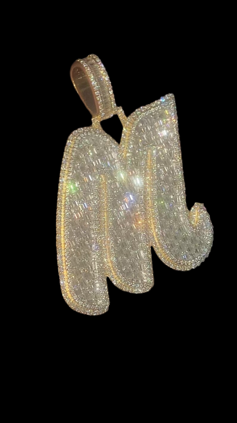 Custom Emerald Cut Two Tone Iced Out Initial Pendant