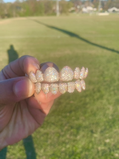 Moissanite Iced Out Honey Comb set Grillz 8 Top 8 Bottom