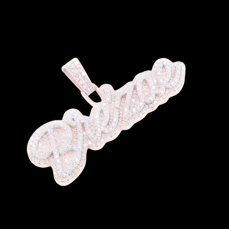 Custom Out Two-Tone Diamond Double Layer Name Pendant