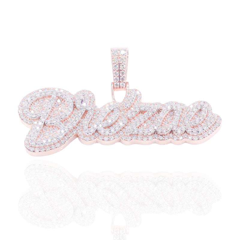 Custom Out Two-Tone Diamond Double Layer Name Pendant