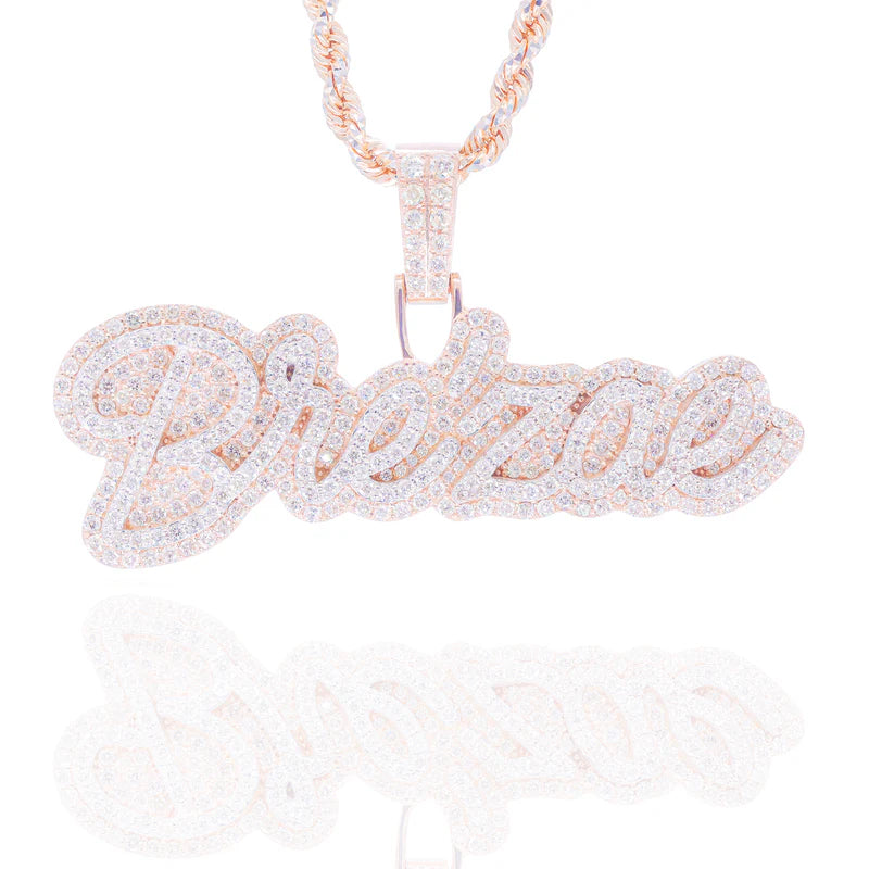 Custom Out Two-Tone Diamond Double Layer Name Pendant